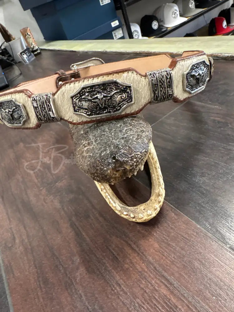 Cowhide belt metal longhorn - 34