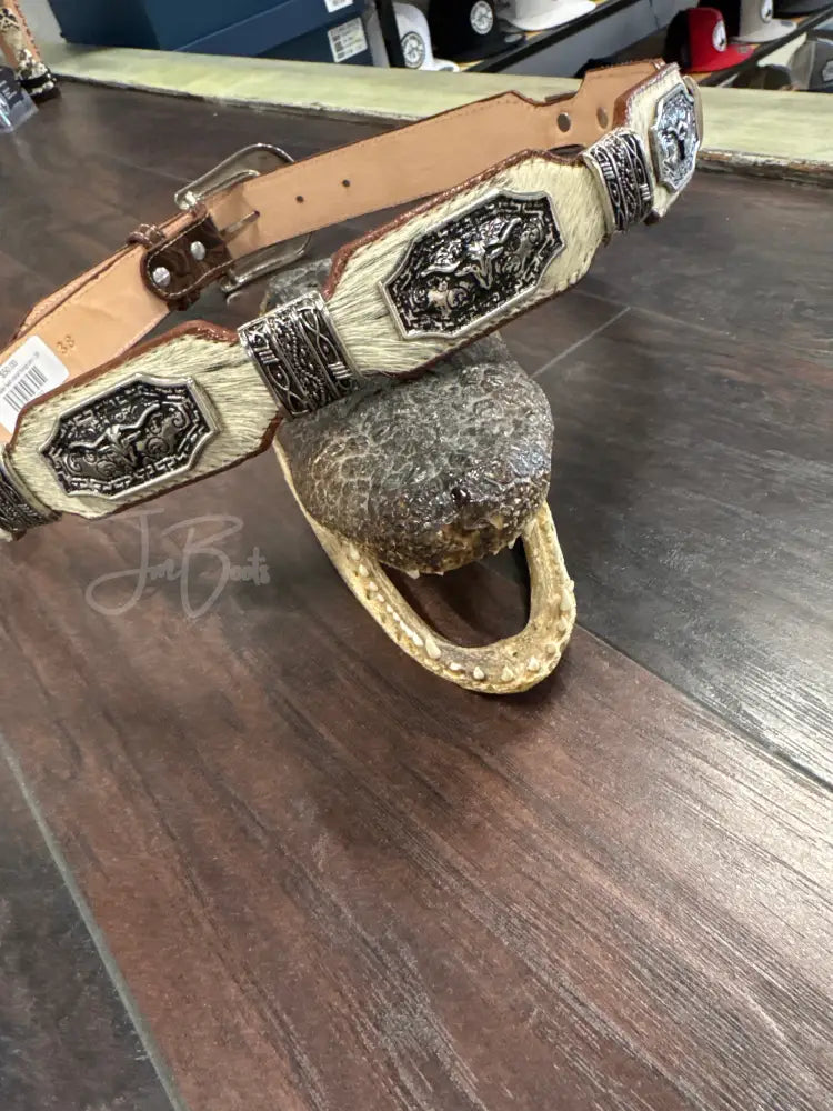 Cowhide belt metal longhorn - 38