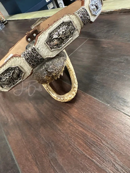 Cowhide belt metal longhorn - 42