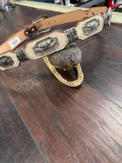 Cowhide belt metal longhorn - 44