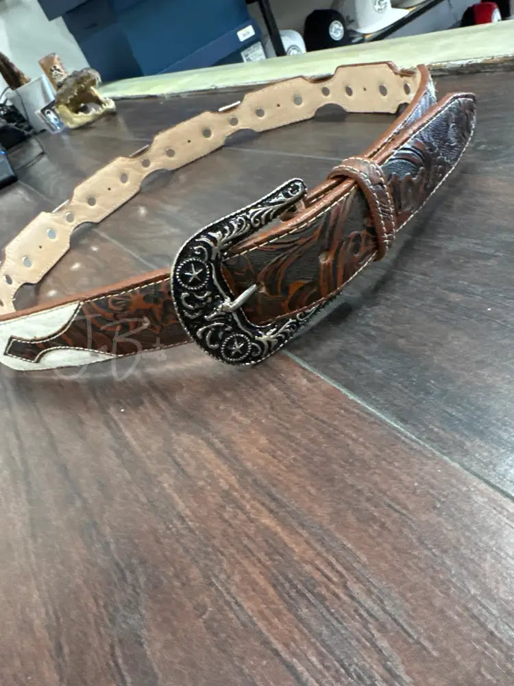 Cowhide belt metal longhorn