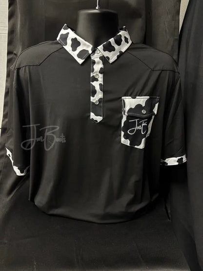 JM Signature Polo-Black Cow Print