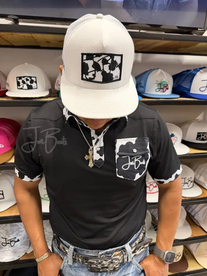 JM Signature Polo-Black Cow Print
