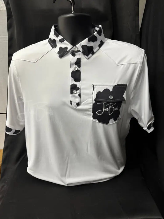 JM Signature Polo-White Cow Print