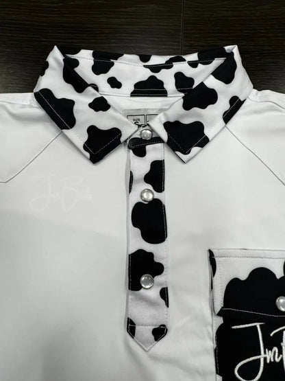 JM Signature Polo-White Cow Print