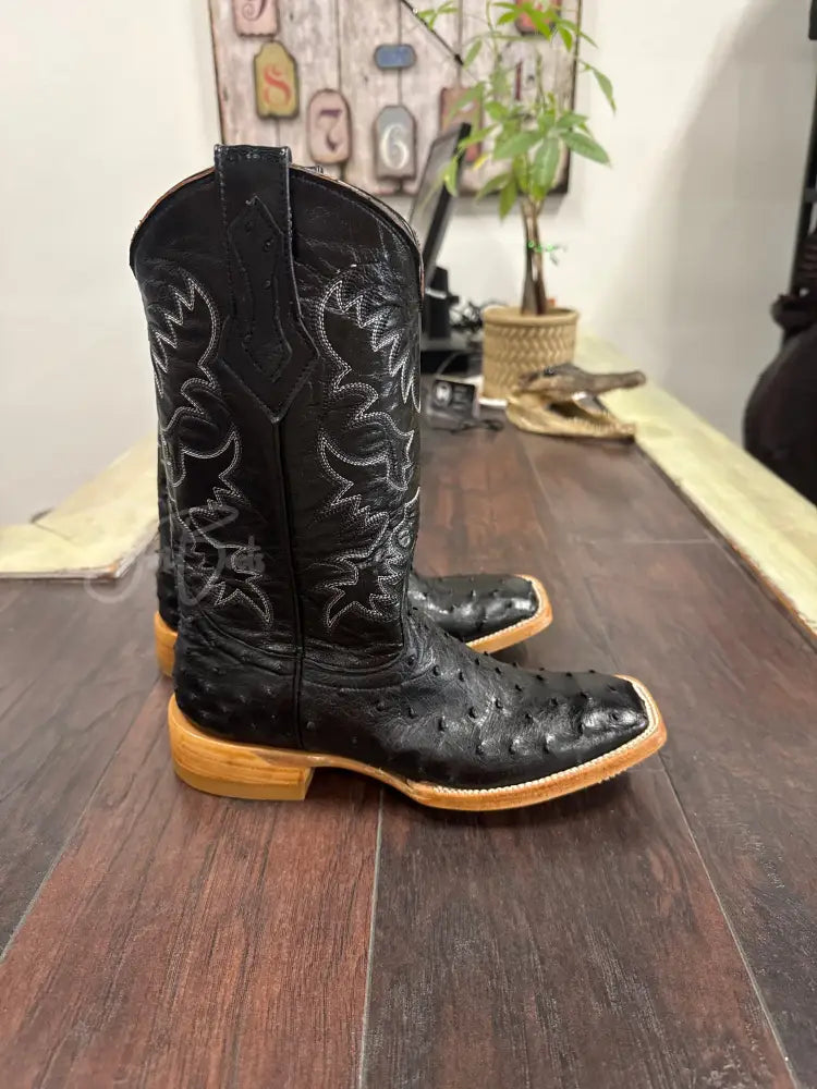 Ladies Black Ostrich - 8 EE - Boots