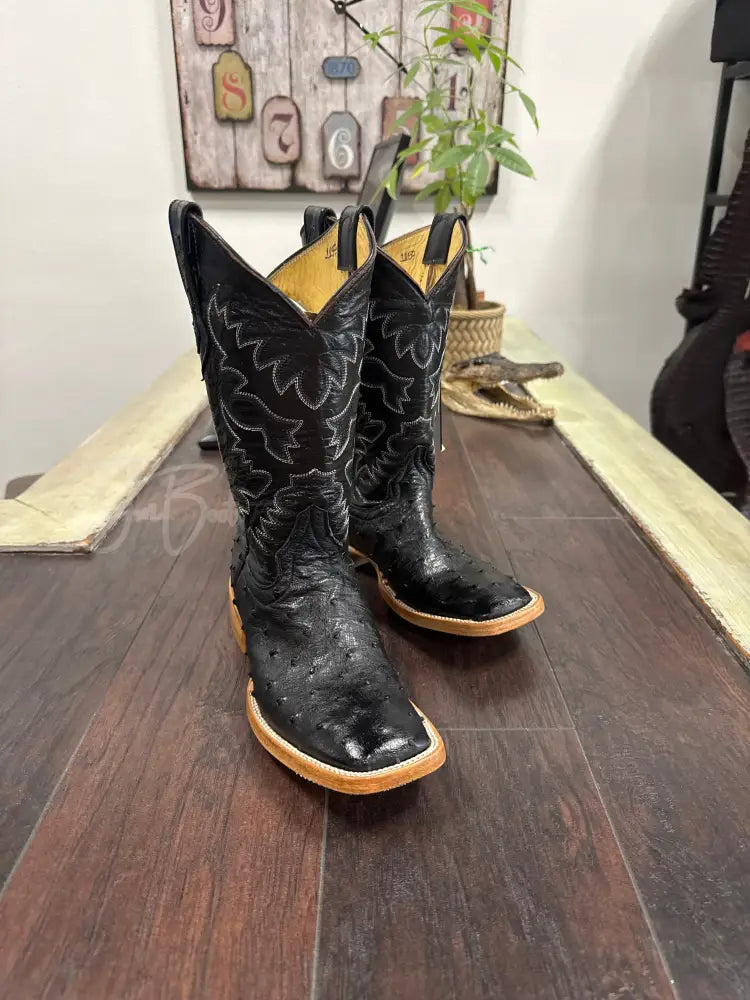 Ladies Black Ostrich - 8 EE - Boots