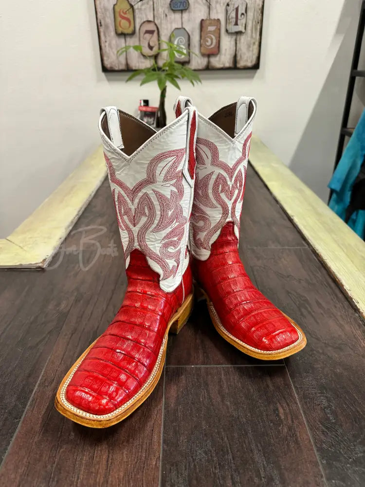 Ladies Caiman Belly- Red Size 8 - 8 EE - Cowboy boots