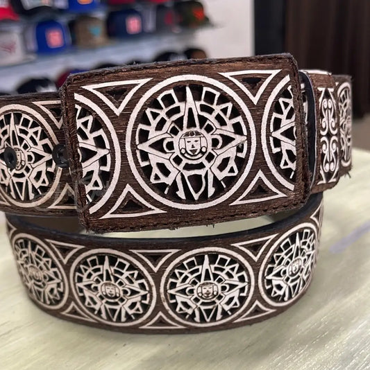 Laser Cut Belt-Aztec/Dark Brown - 40