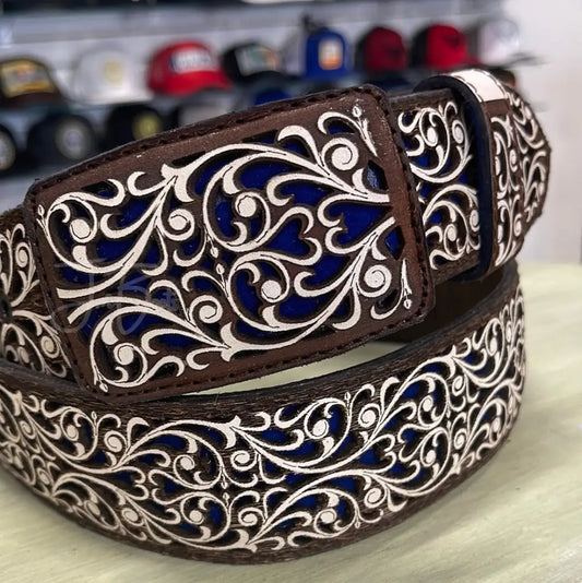 Laser Cut Belt-Vines/Blue - 42