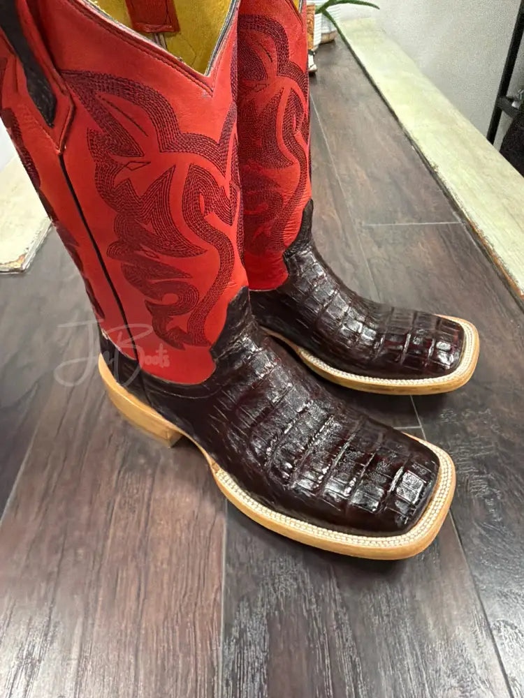Men’s Caiman Belly in Black Cherry color Cowboy boots