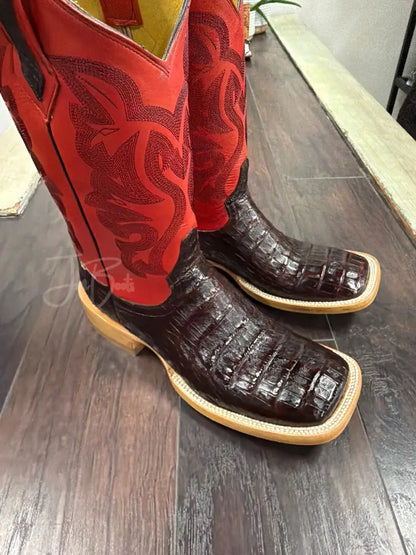 Men’s Caiman Belly in Black Cherry color Cowboy boots