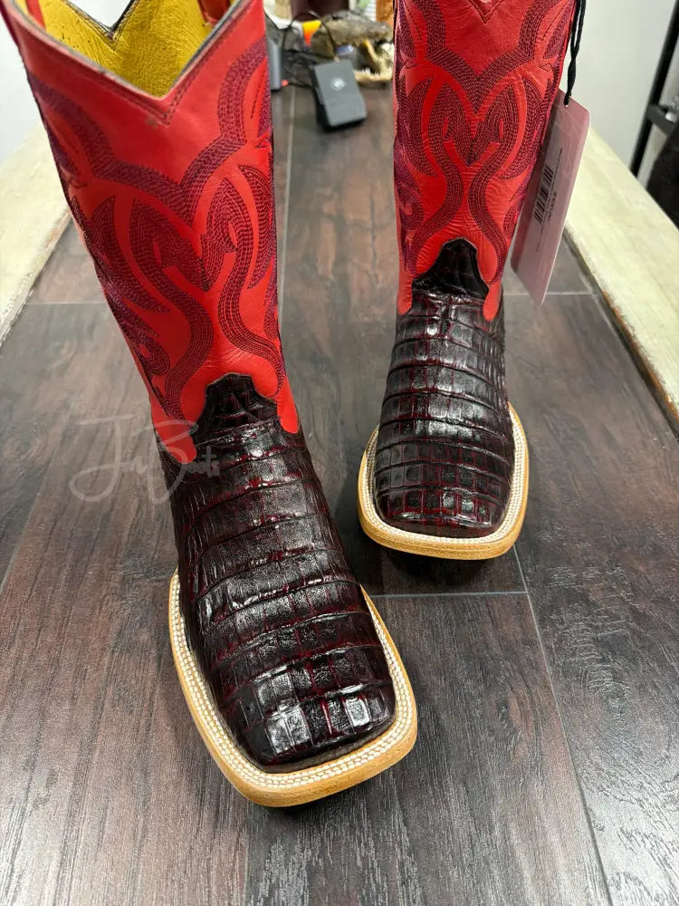 Men’s Caiman Belly in Black Cherry color Cowboy boots