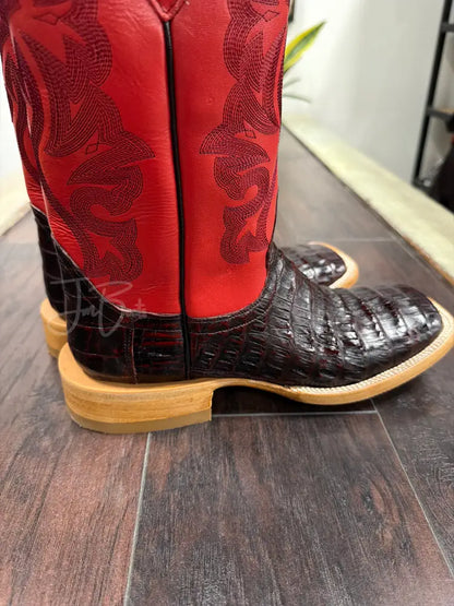 Men’s Caiman Belly in Black Cherry color Cowboy boots
