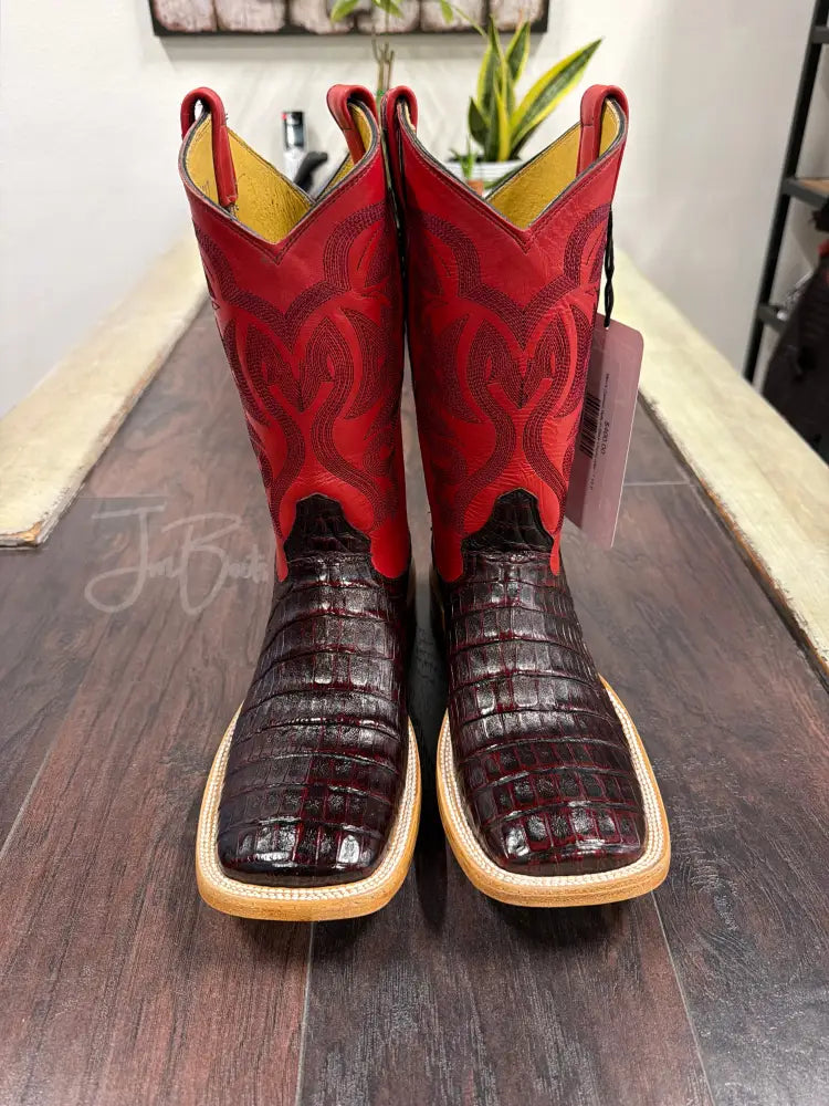 Men’s Caiman Belly in Black Cherry color Cowboy boots