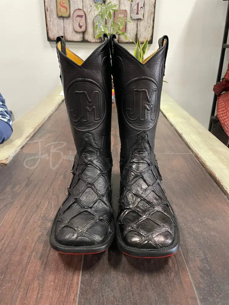 Men’s Exotic Black Out Red Bottom Fish Boots - Boots