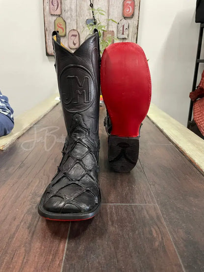 Men’s Exotic Black Out Red Bottom Fish Boots - Boots