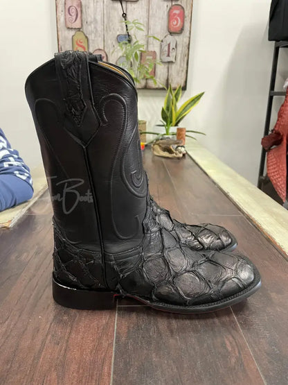 Men’s Exotic Black Out Red Bottom Fish Boots - Boots