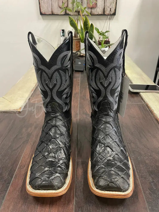Men’s Exotic Matte Black Leather Fish Boots Boots