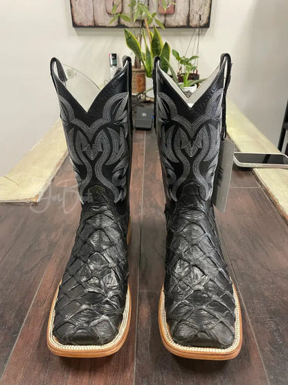 Men’s Exotic Matte Black Leather Fish Boots Boots