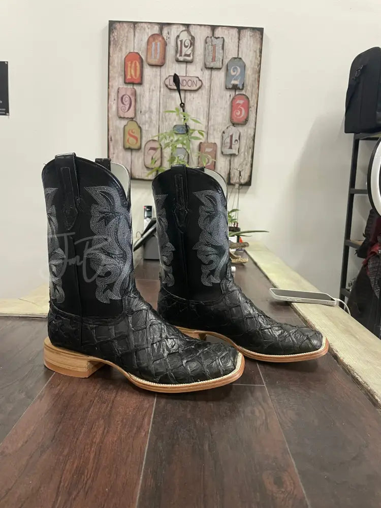 Men’s Exotic Matte Black Leather Fish Boots Boots