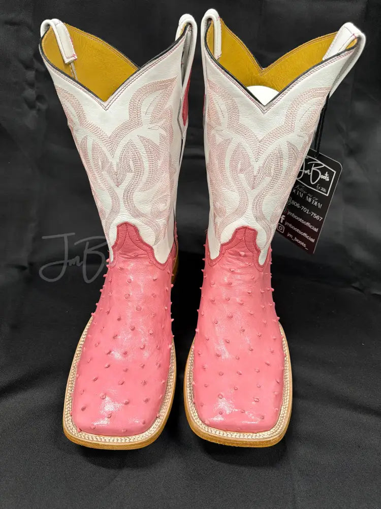 Men’s pink exotic ostrich leather boots