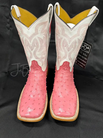 Men’s pink exotic ostrich leather boots