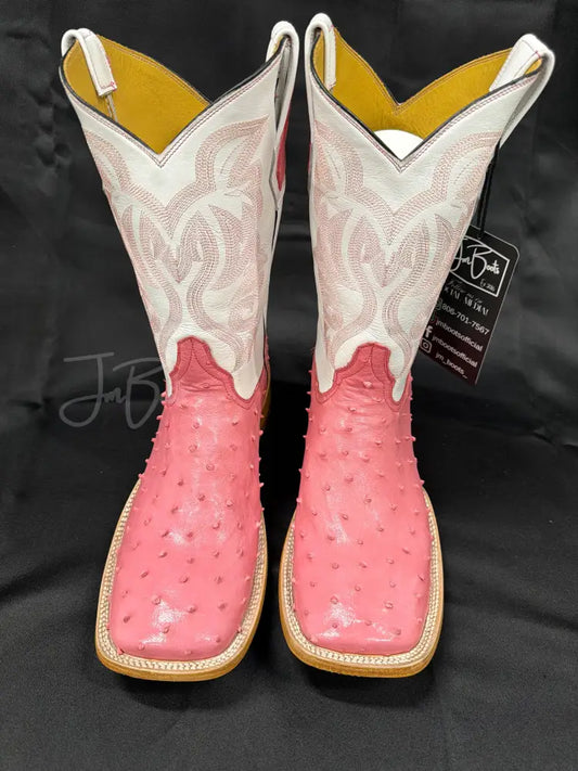 Men’s pink exotic ostrich leather boots
