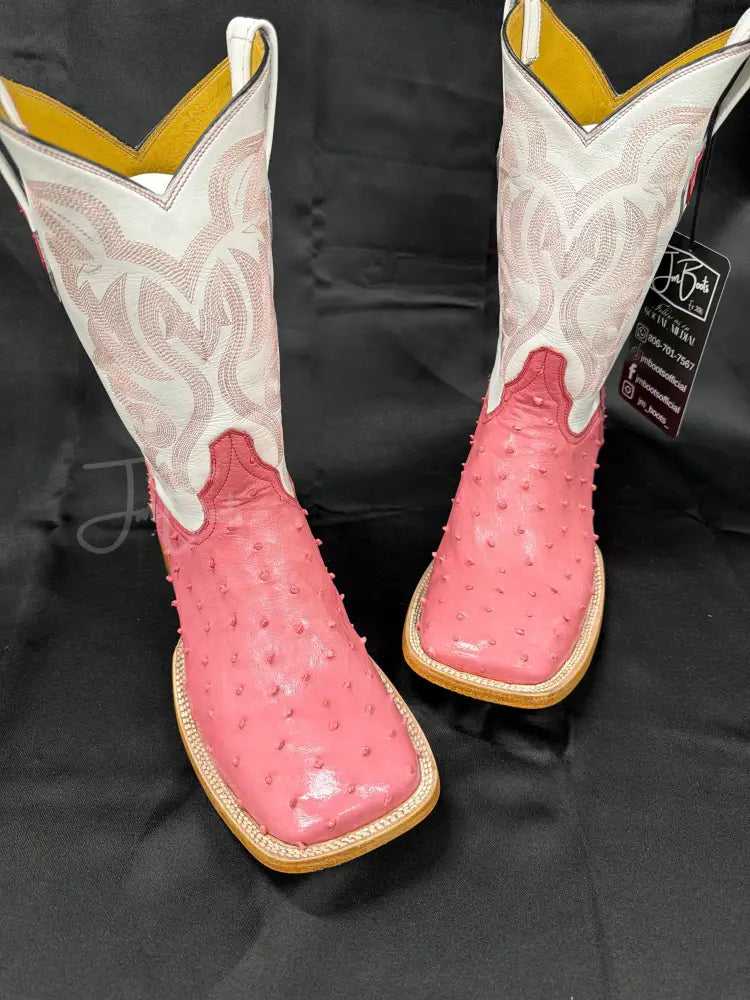 Men’s pink exotic ostrich leather boots