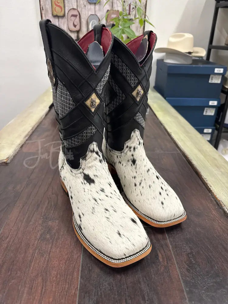 Men’s Rock’Em Cowhide bl/wh - 10.5 / D - Cowboy boots