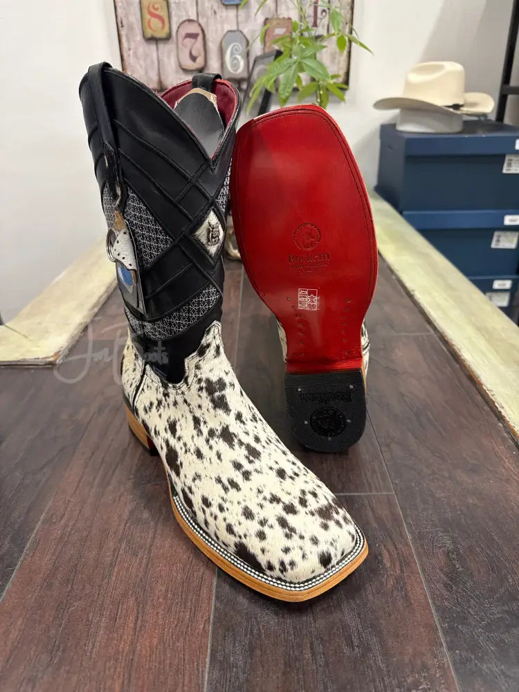 Men’s Rock’Em Cowhide bl/wh - 10.5 / EE - Cowboy boots