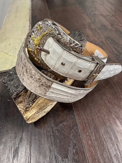 Natural Caiman Belt - Sz 42- 1 1/2 metal buckle - belt