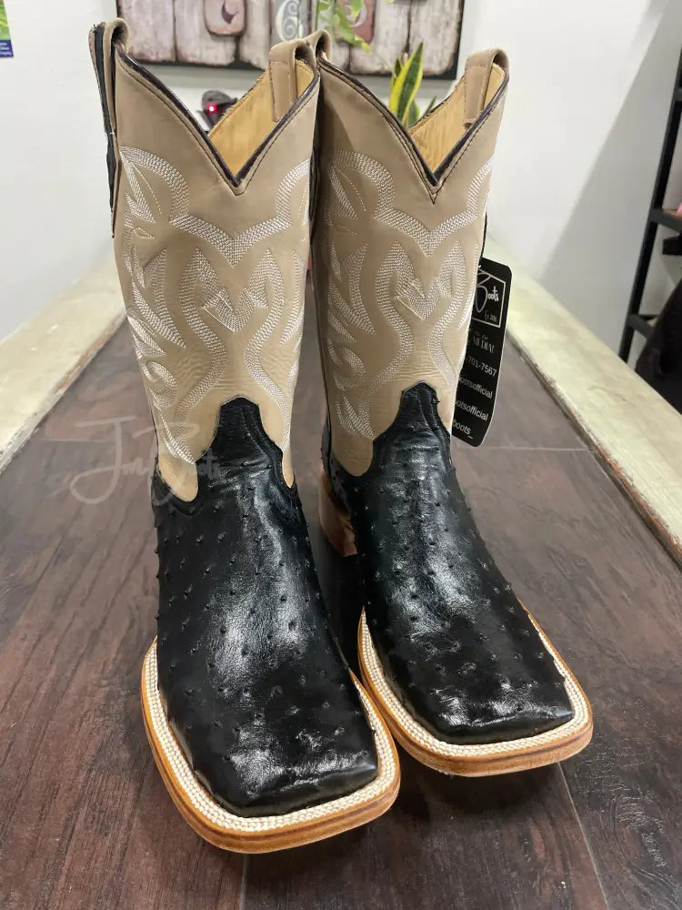 Ostrich Black Natural Sole - Boots