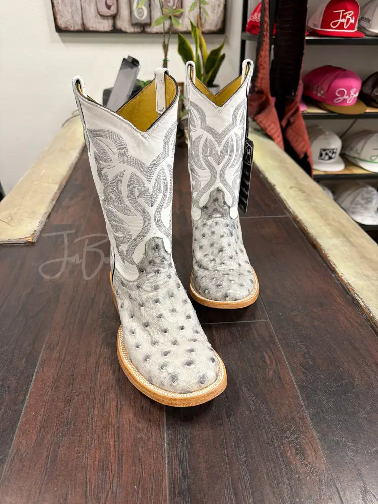Ostrich- White Bruciato- Round - 8 EE - Boots