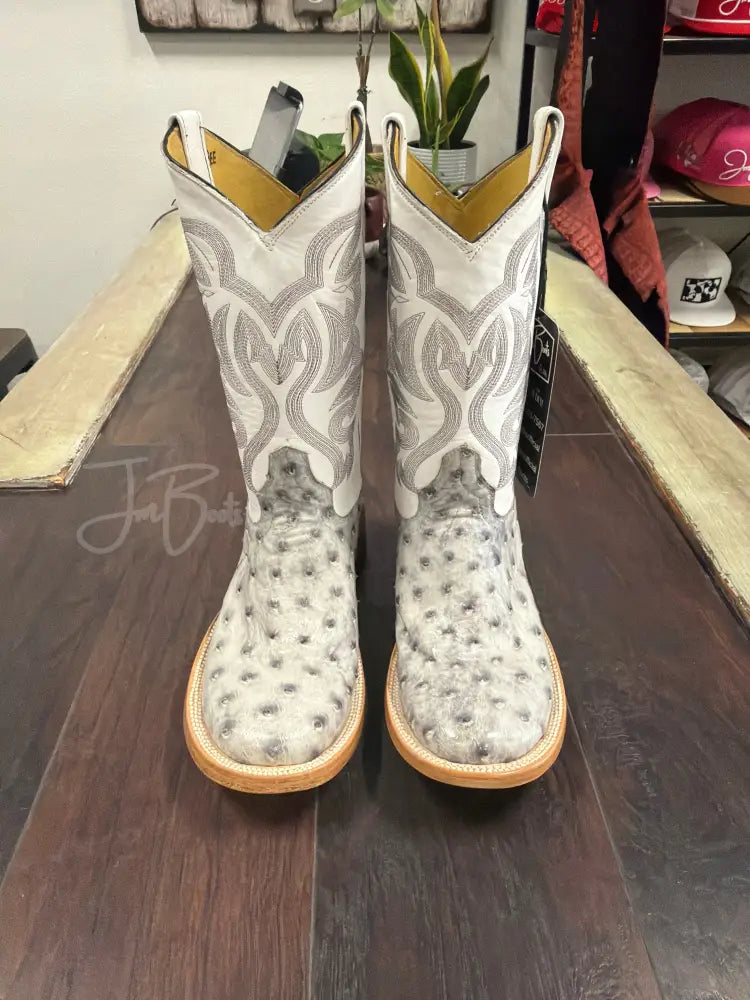 Ostrich- White Bruciato- Round - 8 EE - Boots