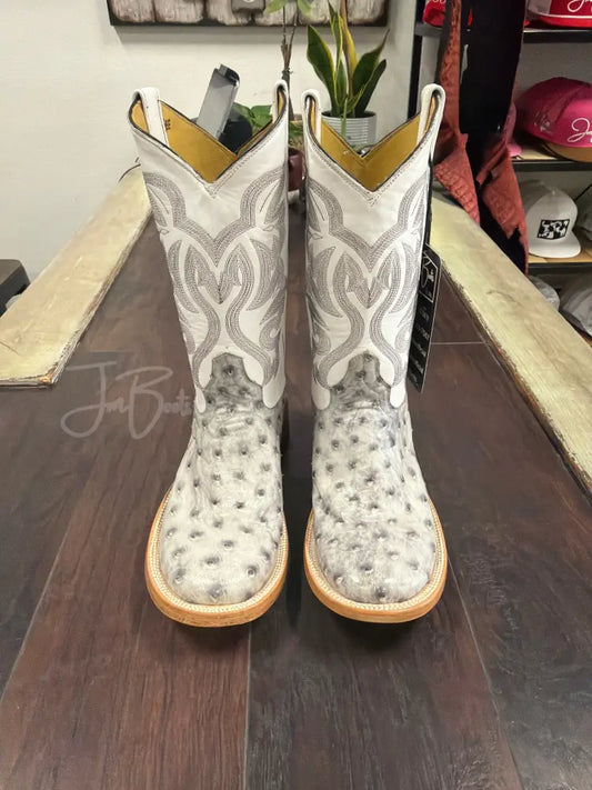 Ostrich- White Bruciato- Round - 8 EE - Boots