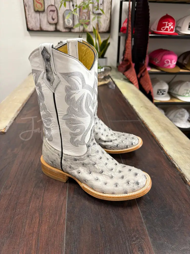 Ostrich- White Bruciato- Round - 8 EE - Boots