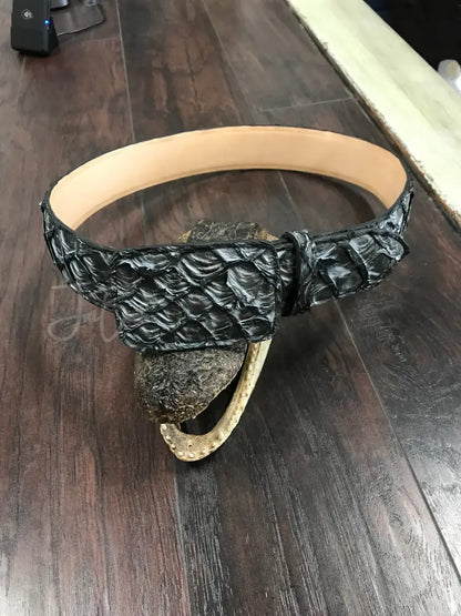Pirarucu belt- Black white rise - 2’’ width Size 36