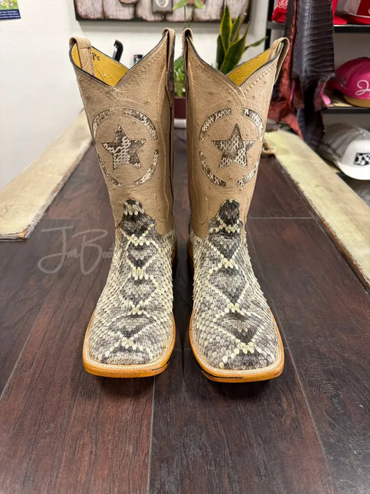 Rattlesnake- Natural w/ Ostrich - 8 1/2 EE