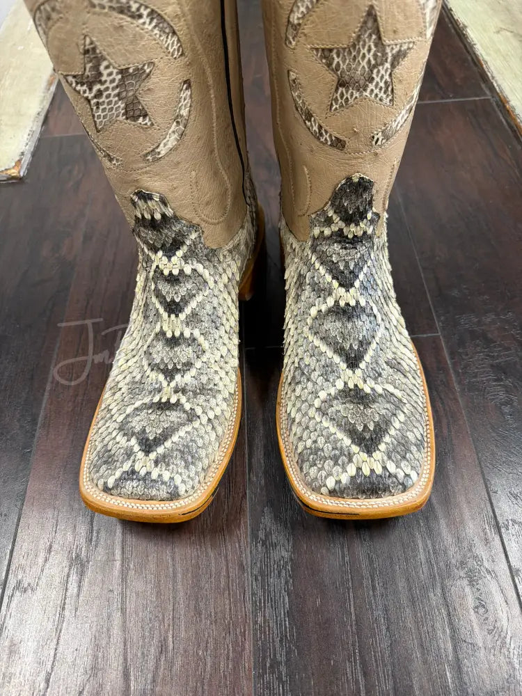 Rattlesnake- Natural w/ Ostrich - 8 1/2 EE