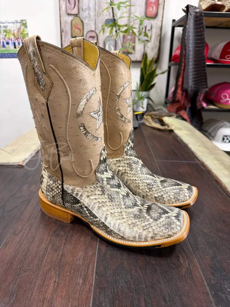 Rattlesnake- Natural w/ Ostrich - 8 1/2 EE