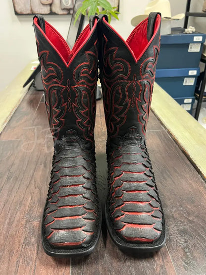 Rock’Em- Black/Red Jumbo Python - Cowboy boots