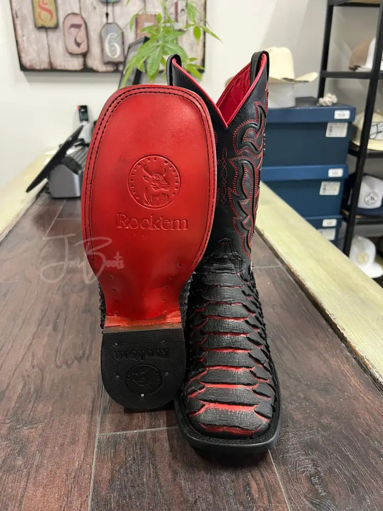 Rock’Em- Black/Red Jumbo Python - Cowboy boots
