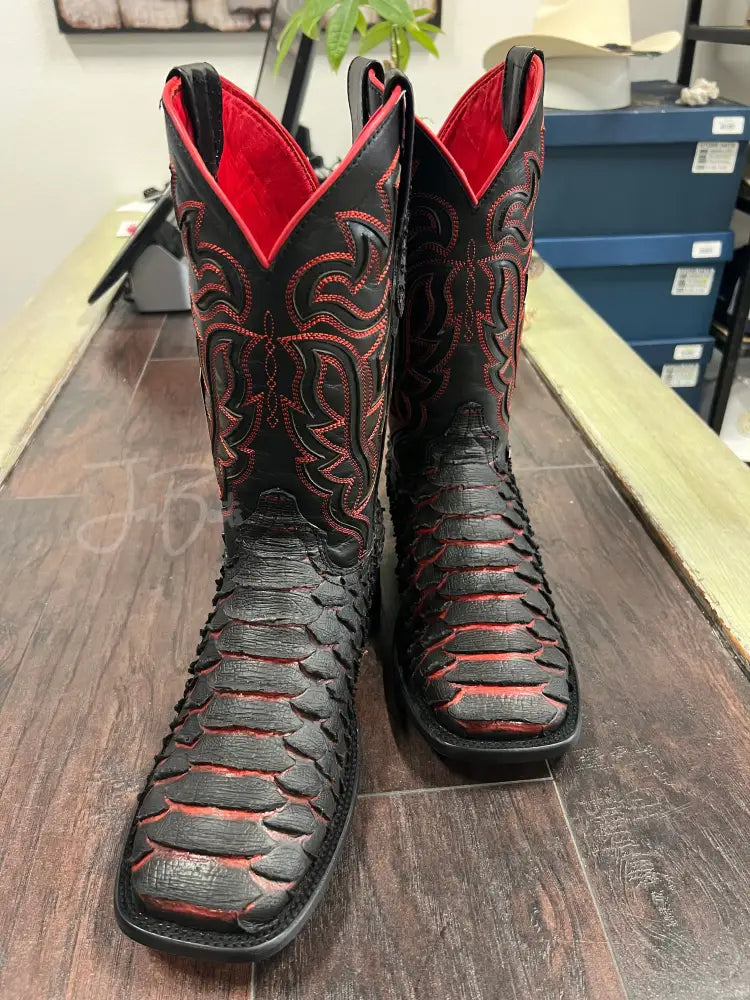 Rock’Em- Black/Red Jumbo Python - Cowboy boots