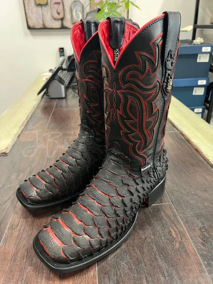 Rock’Em- Black/Red Jumbo Python - Cowboy boots