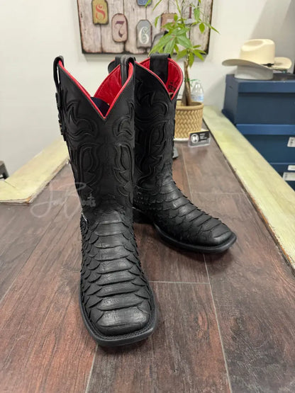 Rock’Em Matte Black Jumbo Python - 7.5 - Cowboy boots