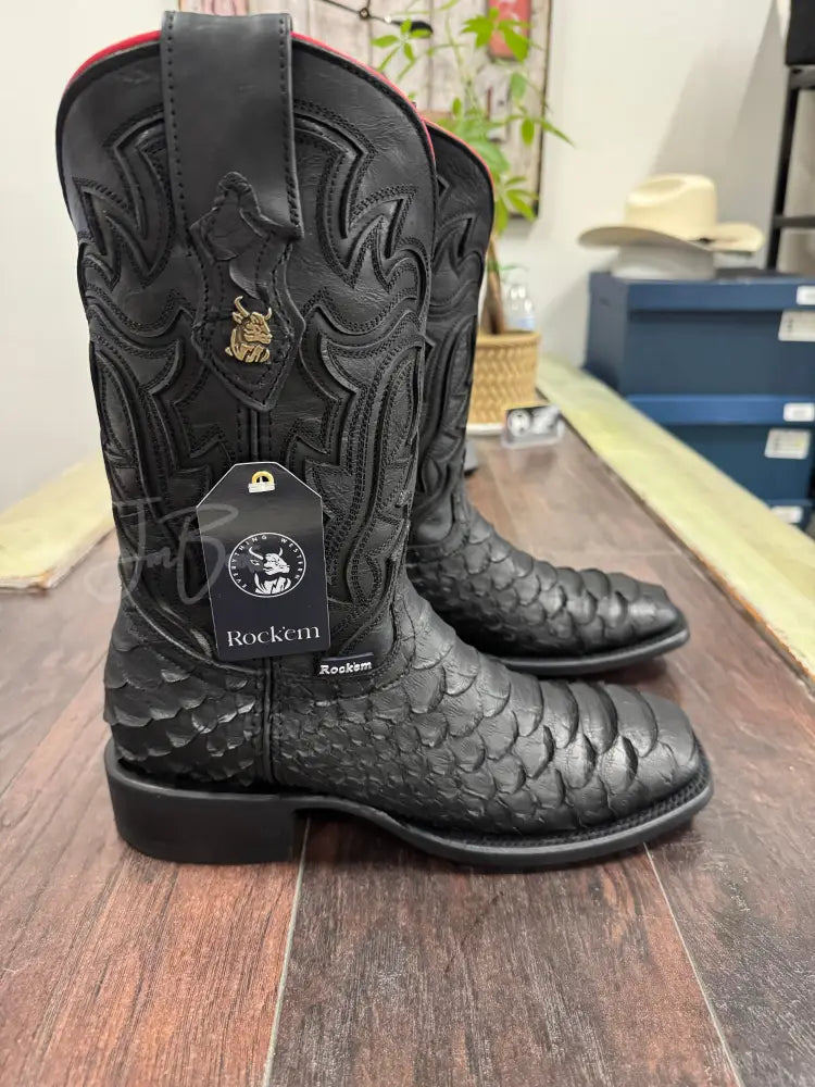 Rock’Em Matte Black Jumbo Python - 7.5 - Cowboy boots