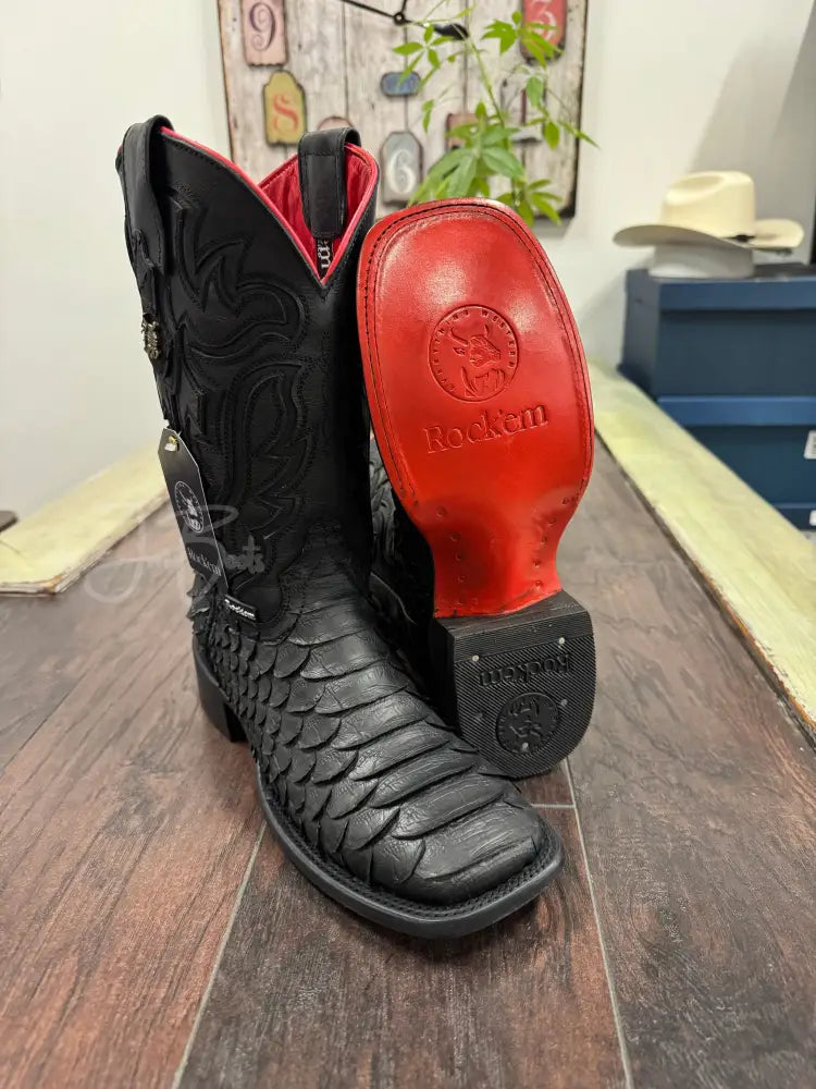 Rock’Em Matte Black Jumbo Python - 7.5 - Cowboy boots