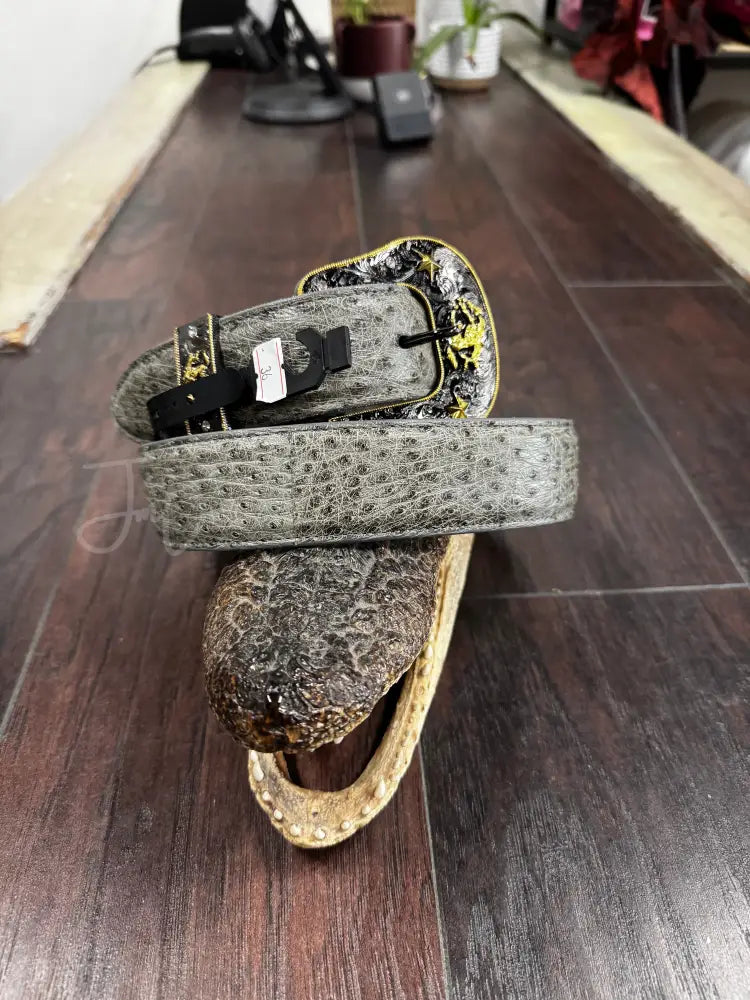 Serpentine grey Ostrich Belt