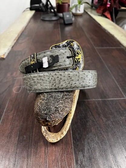 Serpentine grey Ostrich Belt